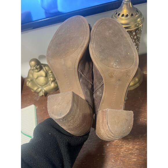 Lucky Brand Womens Jubai Peep Ankle Leather Heels Boots open toe shoes sz 7 Boho - Picture 7 of 7